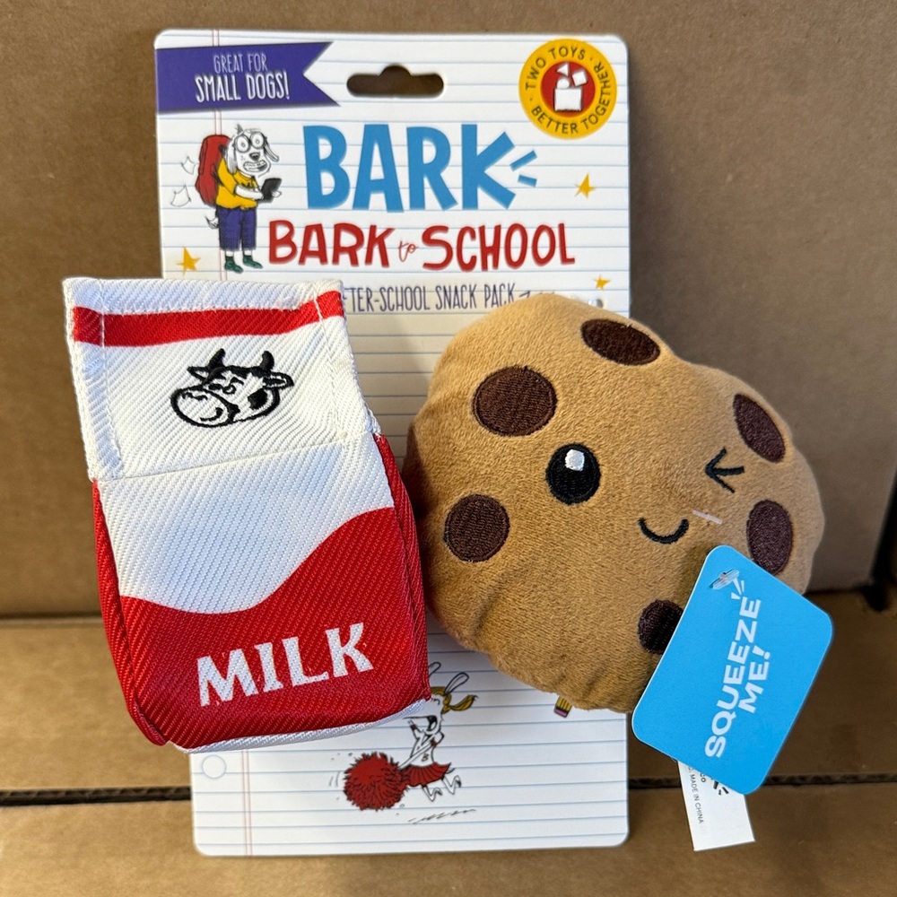 Bark Dog Toy - Red Milk Carton and Brown Cookie Toy Set